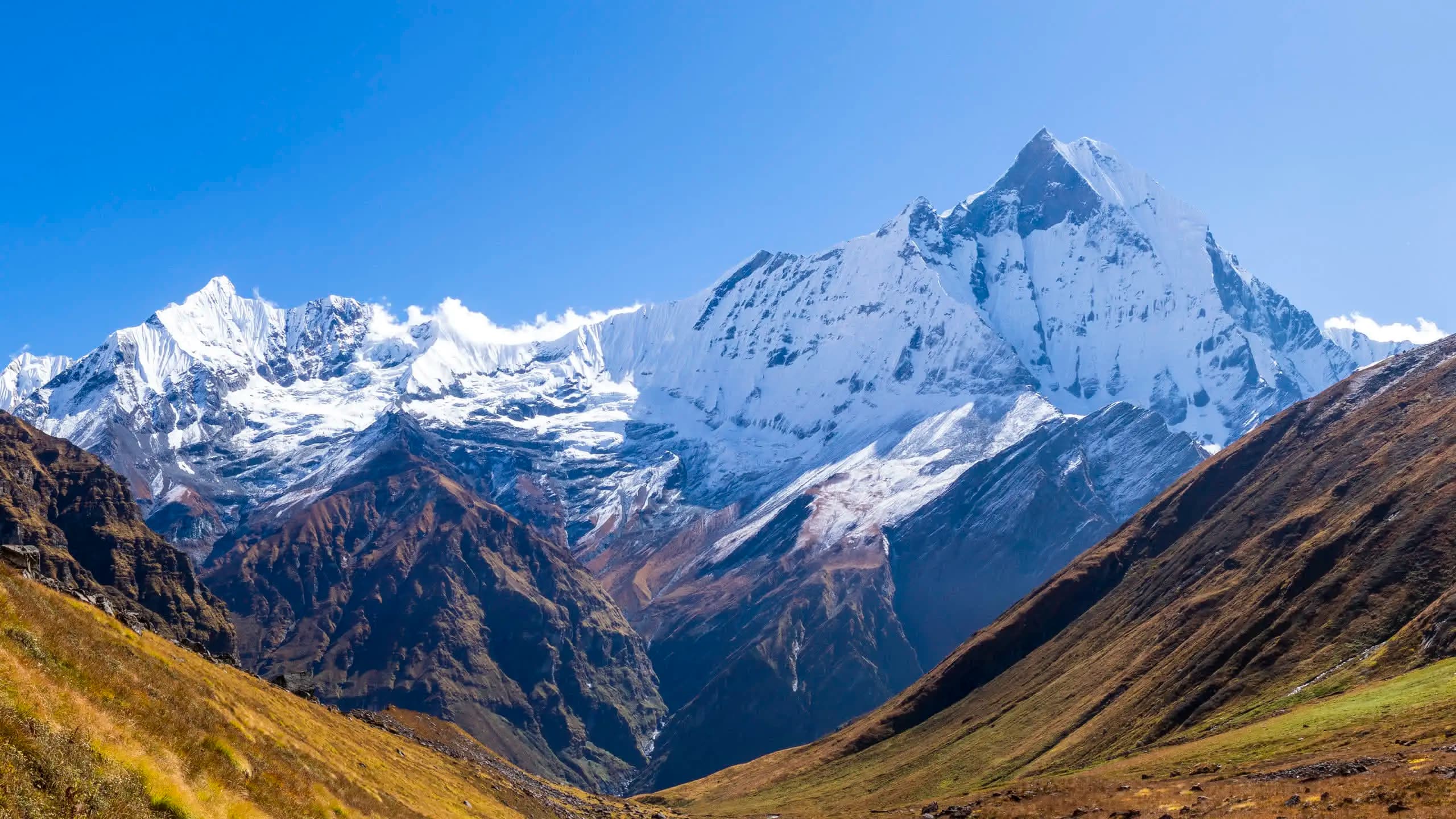 Machhapuchhre, the Fishtail, rising above the Mardi Himal ridge in the Annapurna region