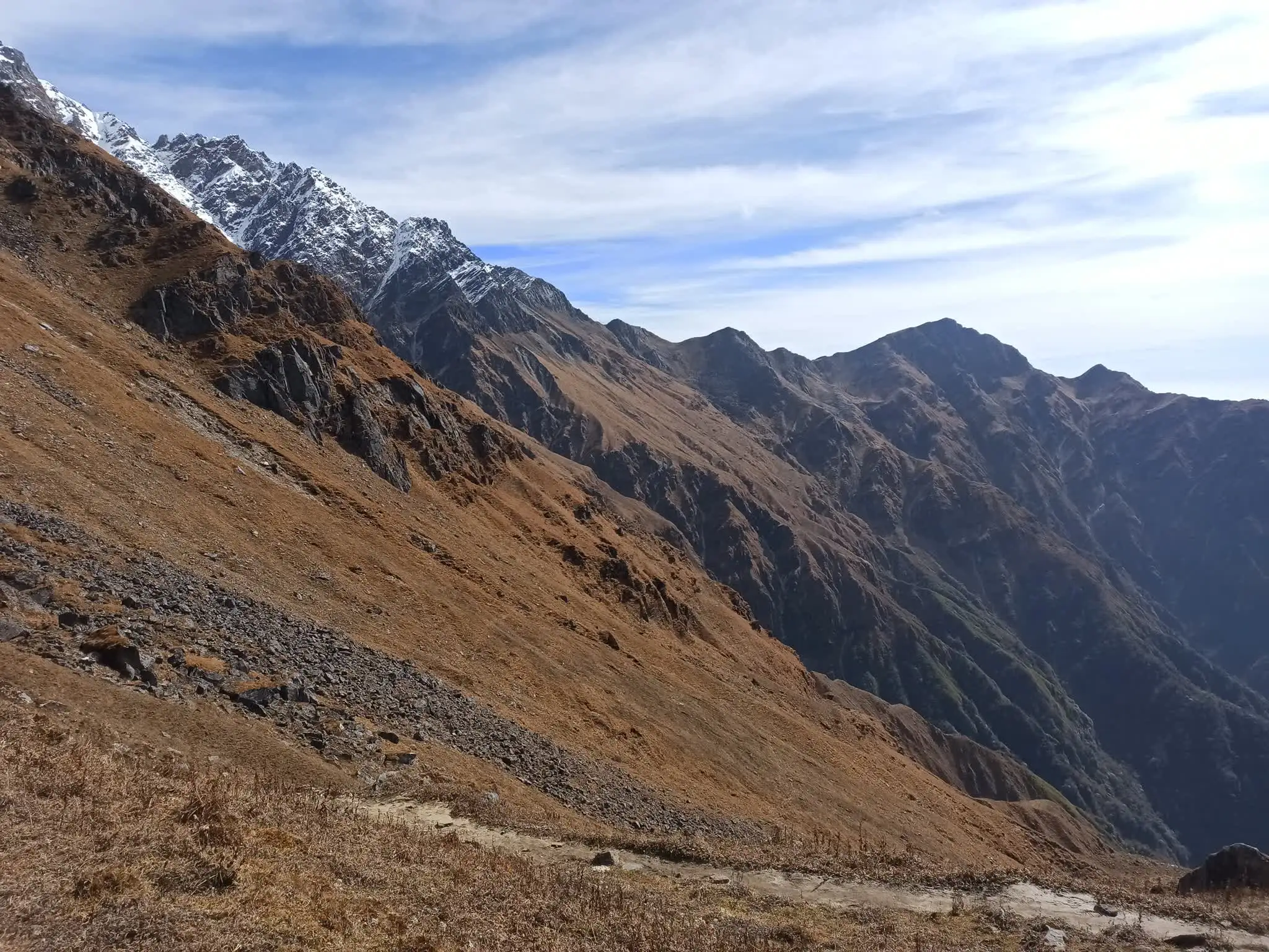 Mardi Himal and Machhapuchhre rising above the Annapurna foothills