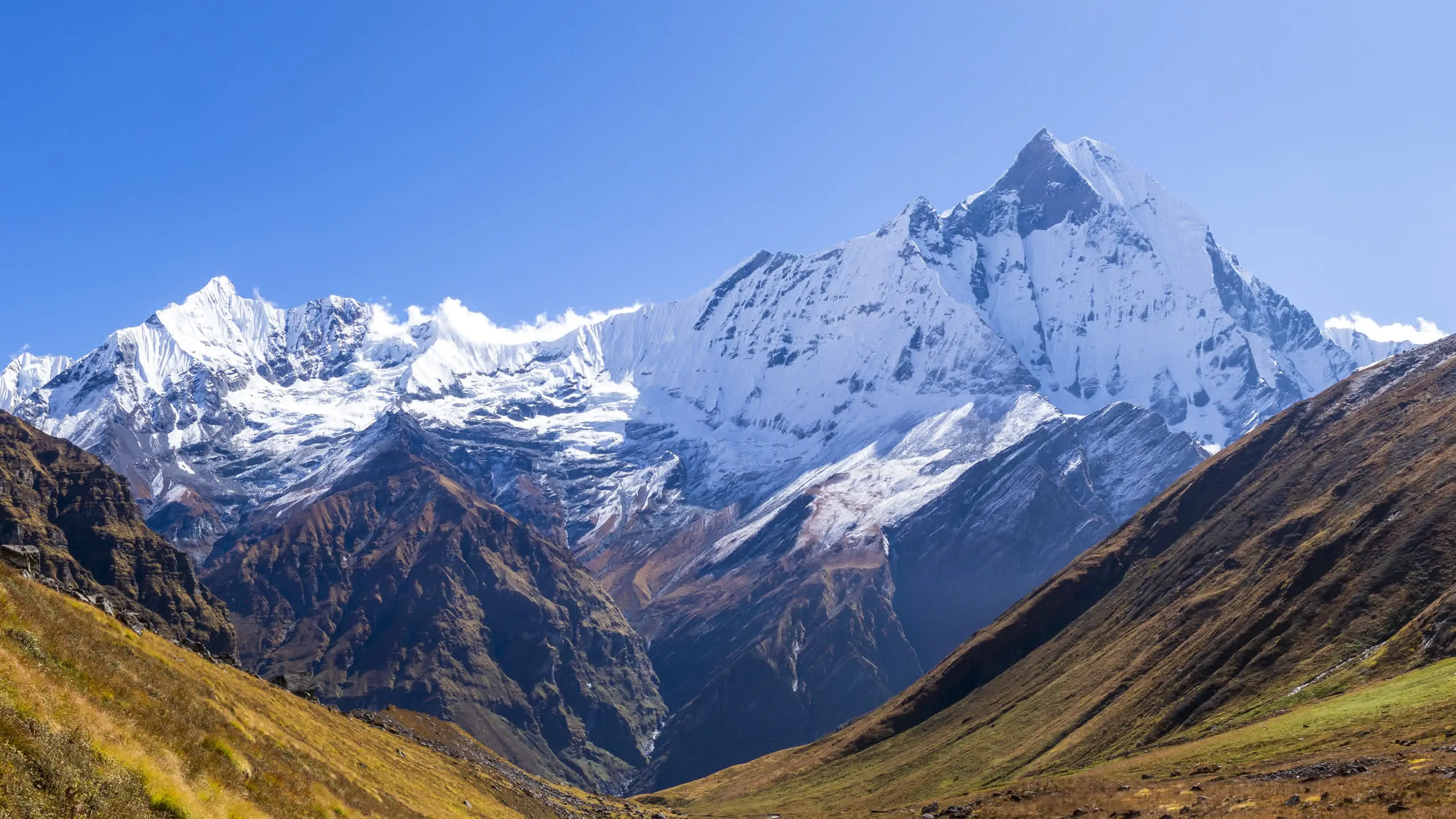 Machhapuchhre, the Fishtail, rising above the Mardi Himal ridge in the Annapurna region