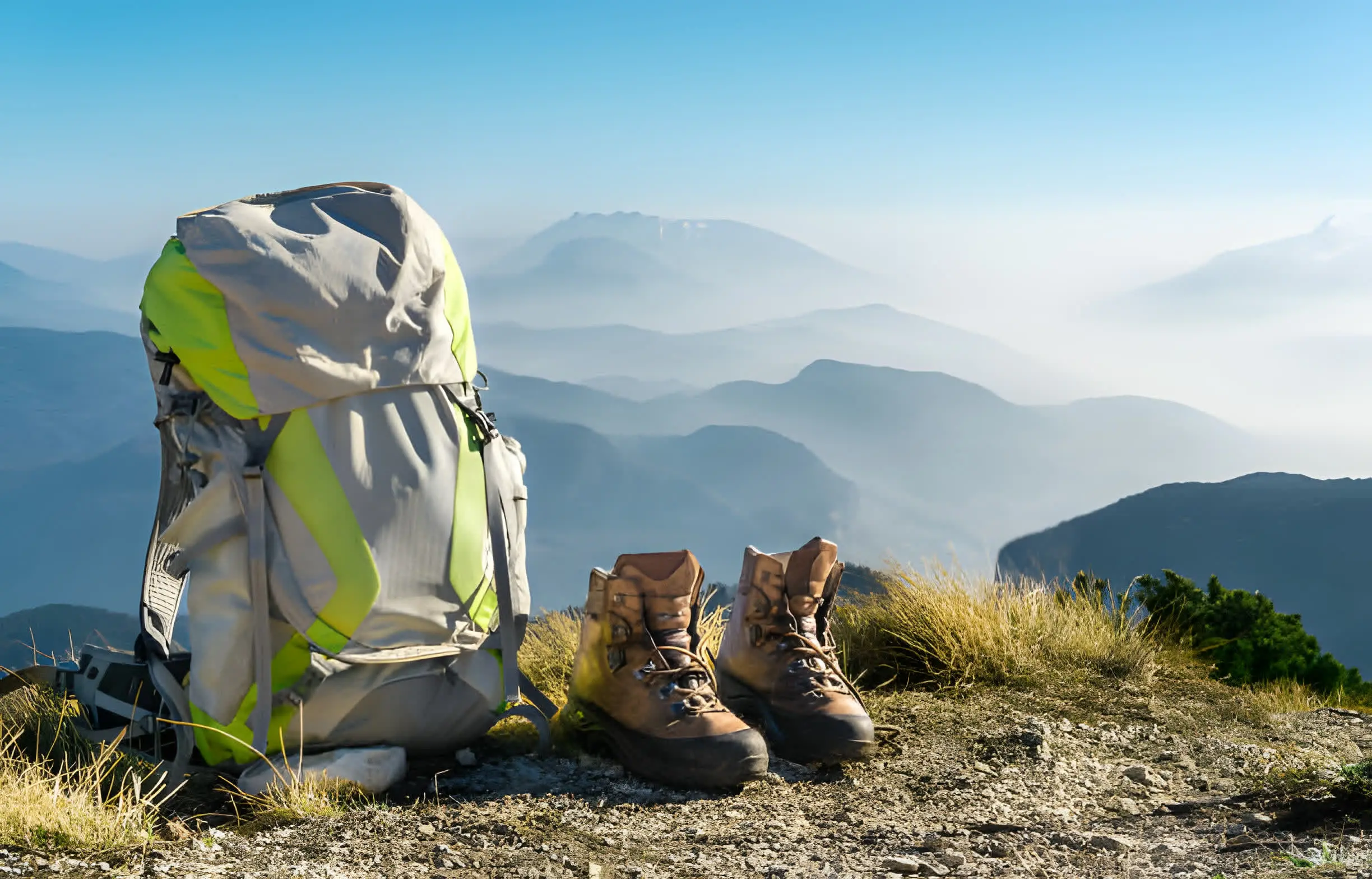 Trekkers on the Mardi Himal ridge below the Annapurna range